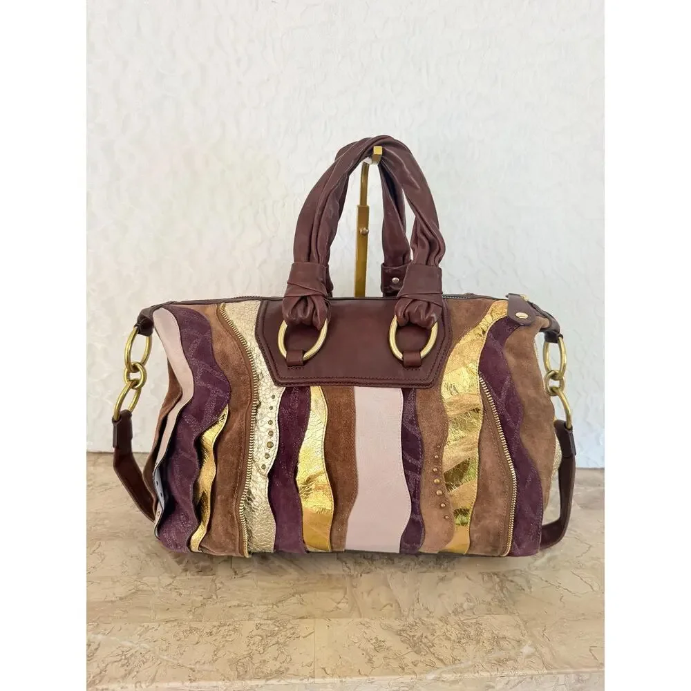 Limited edition Coach Vintahd Coach Suede Leather Patchwork Satchel shoulder Bag